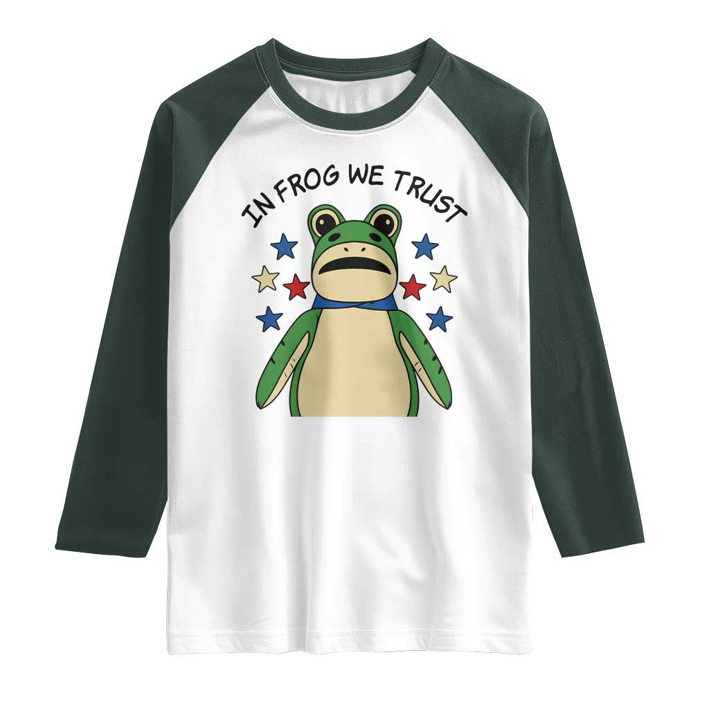 In Frog We Trust Raglan Shirt Patriotic Portland Frogs Protest American Flag TS02 White Dark Forest Green Print Your Wear