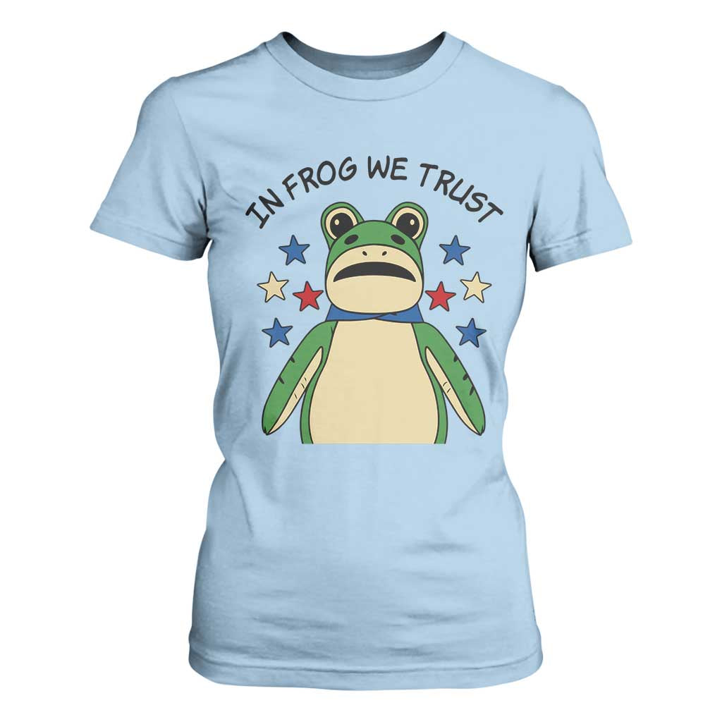 In Frog We Trust T Shirt For Women Patriotic Portland Frogs Protest American Flag TS02 Light Blue Print Your Wear