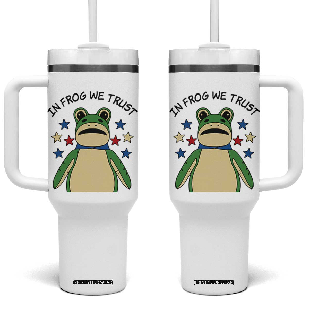 In Frog We Trust Tumbler With Handle Patriotic Portland Frogs Protest American Flag TS02 One Size: 40 oz White Print Your Wear