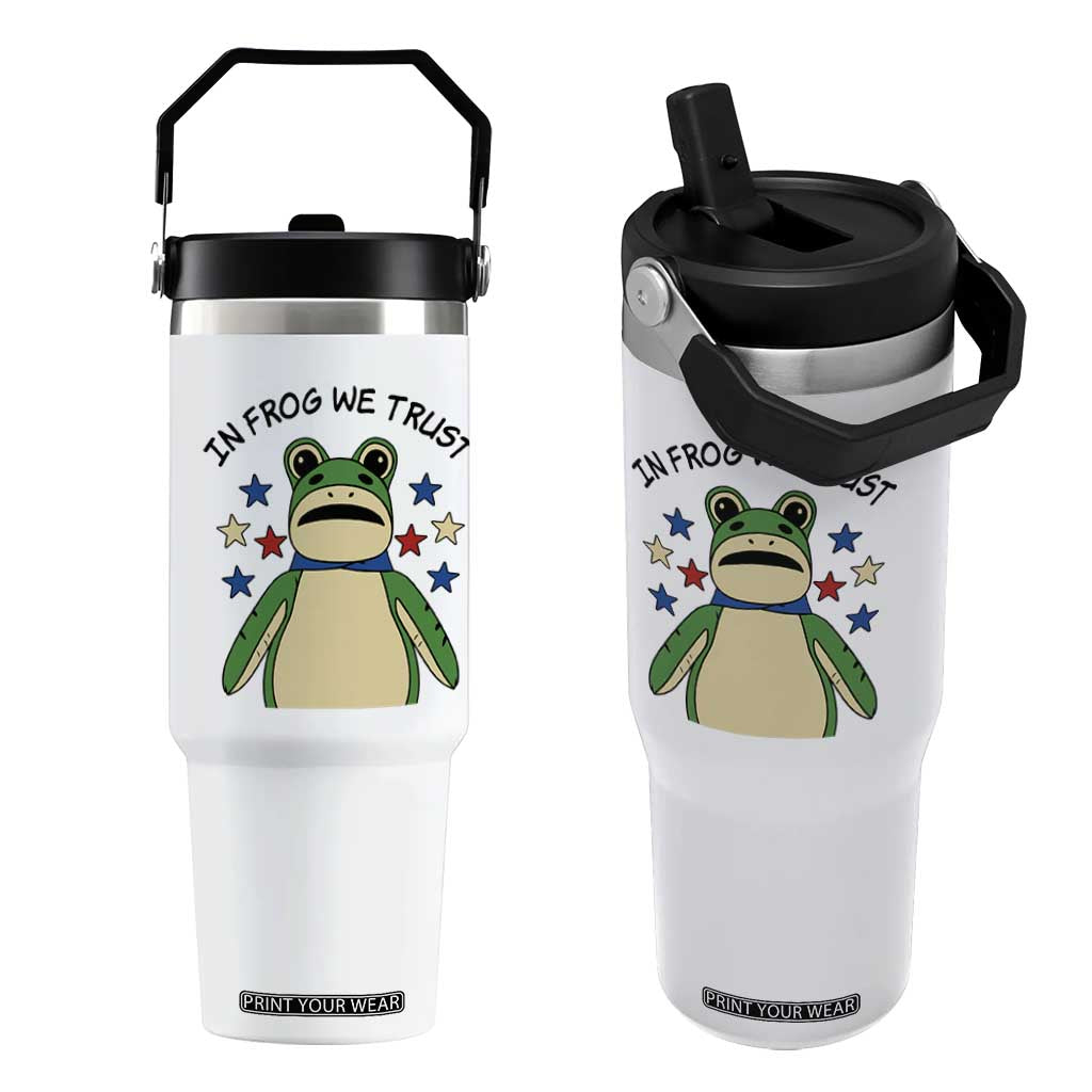 In Frog We Trust Flip Straw Tumbler Patriotic Portland Frogs Protest American Flag TS02 One Size: 30 oz White Print Your Wear