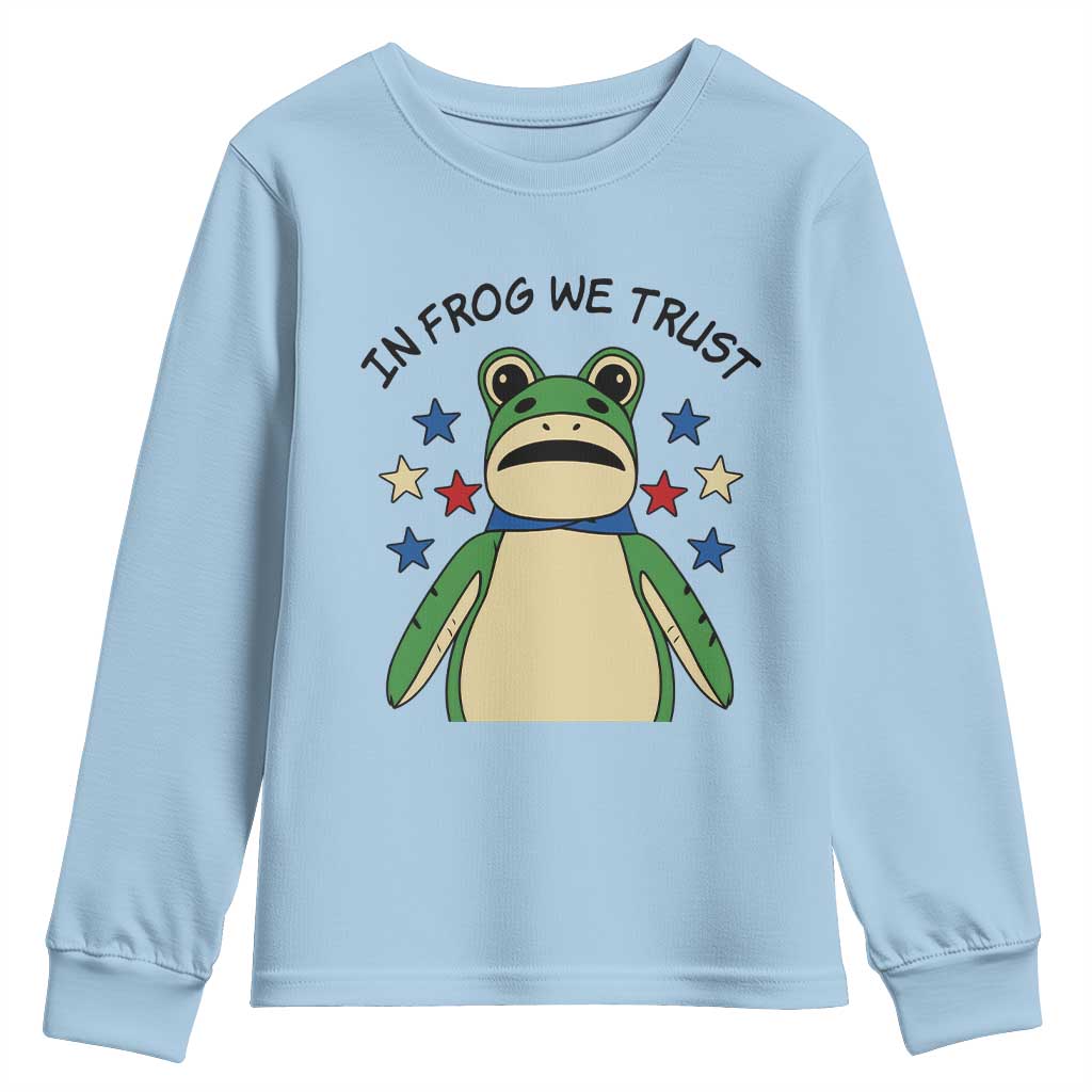 In Frog We Trust Youth Sweatshirt Patriotic Portland Frogs Protest American Flag TS02 Light Blue Print Your Wear