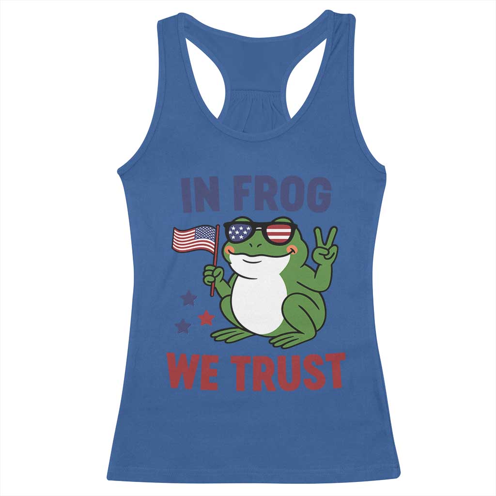 In Frog We Trust Racerback Tank Top Patriotic Portland Frogs Protest TS02 Royal Blue Print Your Wear