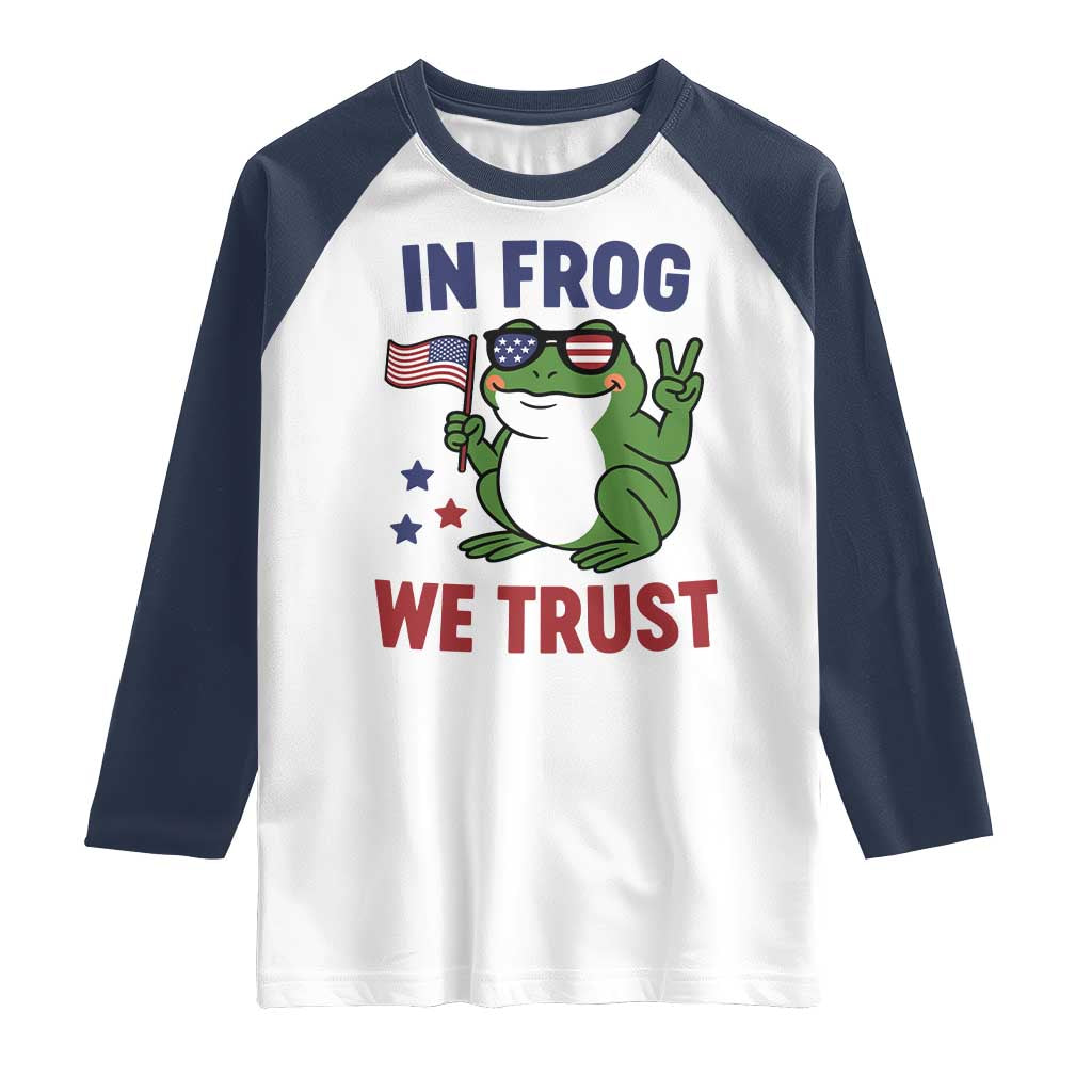 In Frog We Trust Raglan Shirt Patriotic Portland Frogs Protest TS02 White Navy Print Your Wear
