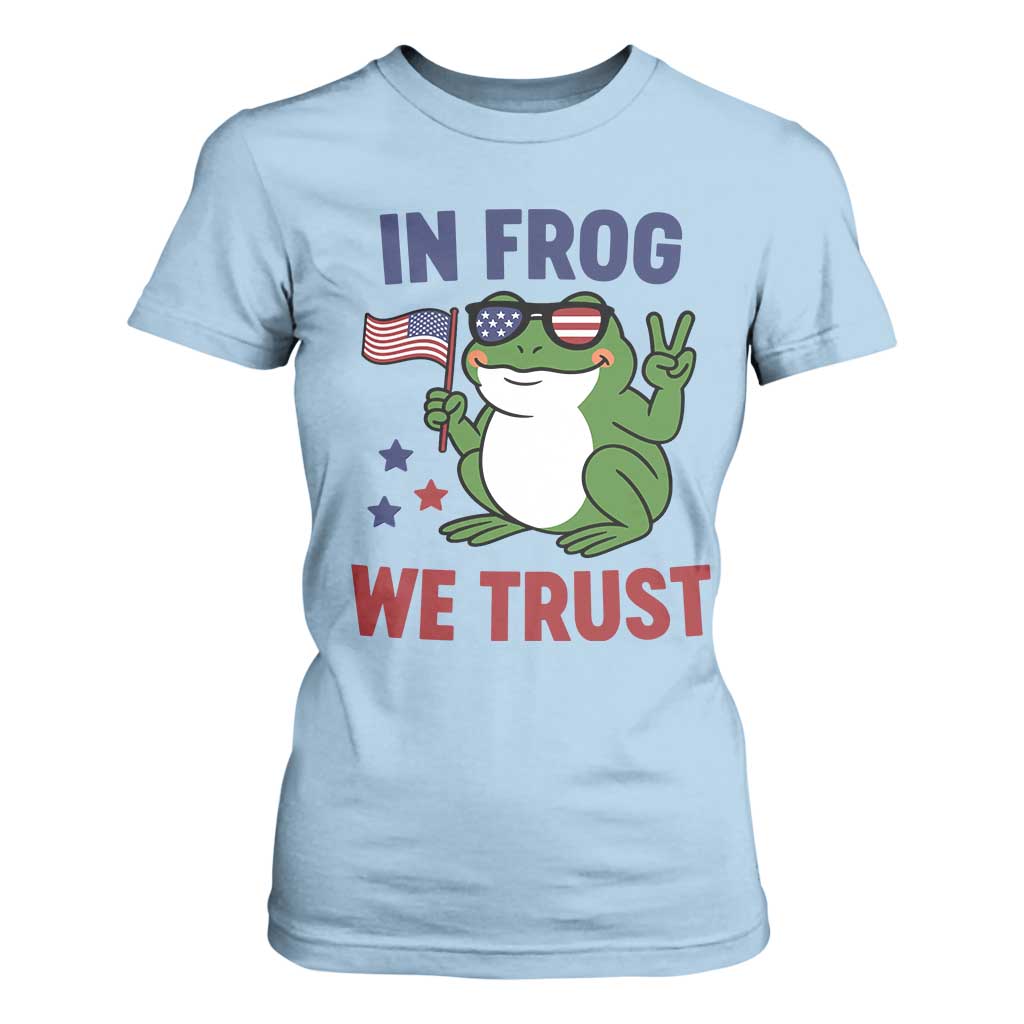 In Frog We Trust T Shirt For Women Patriotic Portland Frogs Protest TS02 Light Blue Print Your Wear