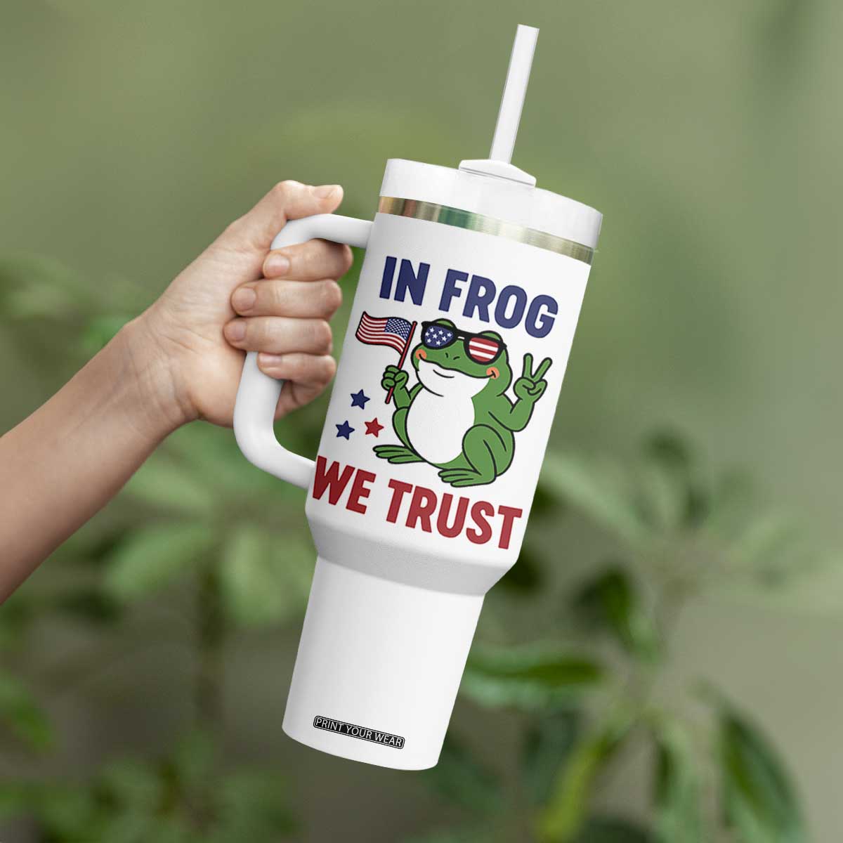 In Frog We Trust Tumbler With Handle Patriotic Portland Frogs Protest TS02 Print Your Wear