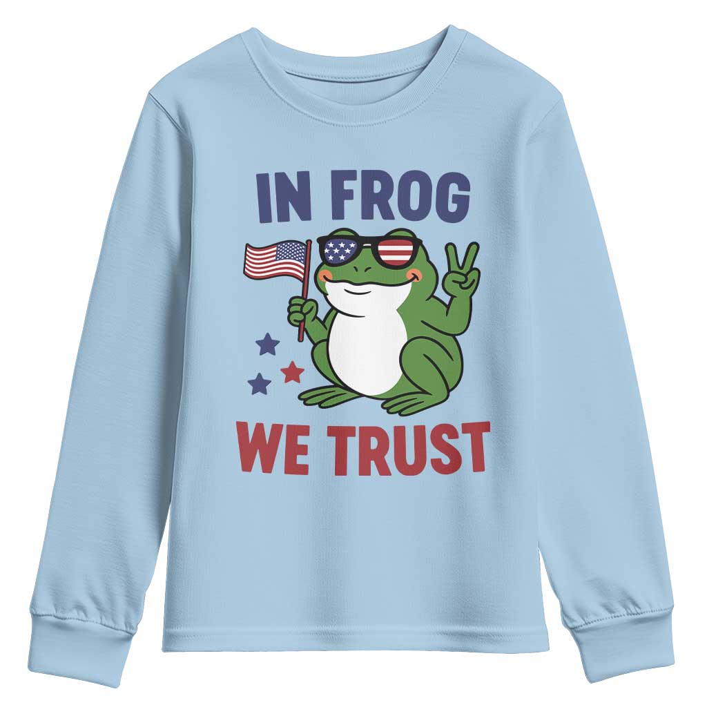 In Frog We Trust Youth Sweatshirt Patriotic Portland Frogs Protest TS02 Light Blue Print Your Wear