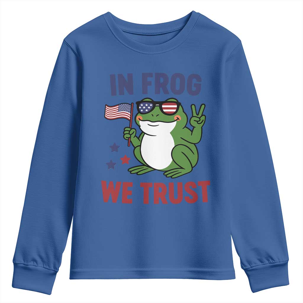 In Frog We Trust Youth Sweatshirt Patriotic Portland Frogs Protest TS02 Royal Blue Print Your Wear