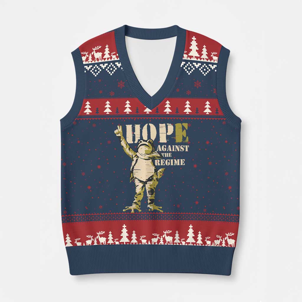 Stencil Protest Frog V-Neck Knit Sweater Vest Hope Against the Regime Portland Inflatable Resistance TS02 Navy Red Print Your Wear