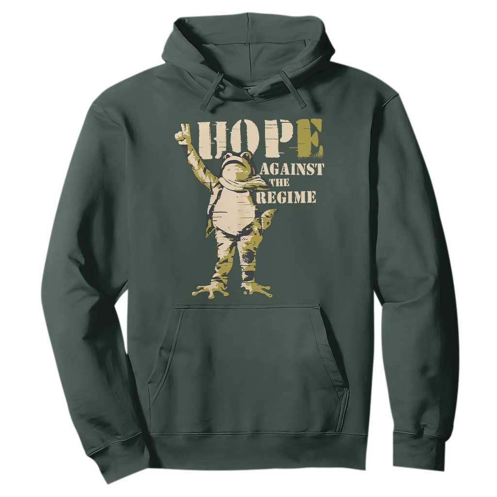 Stencil Protest Frog Hoodie Hope Against the Regime Portland Inflatable Resistance TS02 Dark Forest Green Print Your Wear