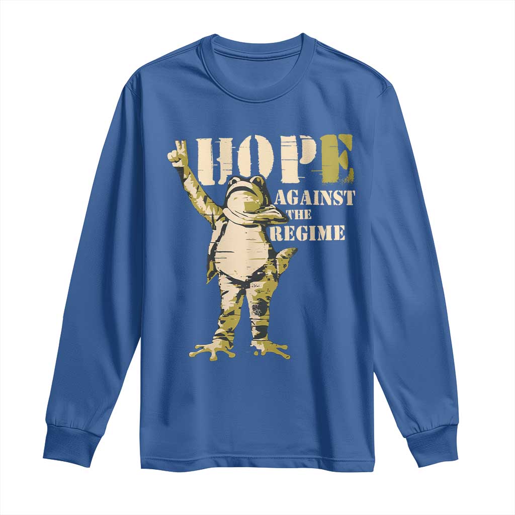 Stencil Protest Frog Long Sleeve Shirt Hope Against the Regime Portland Inflatable Resistance TS02 Royal Blue Print Your Wear