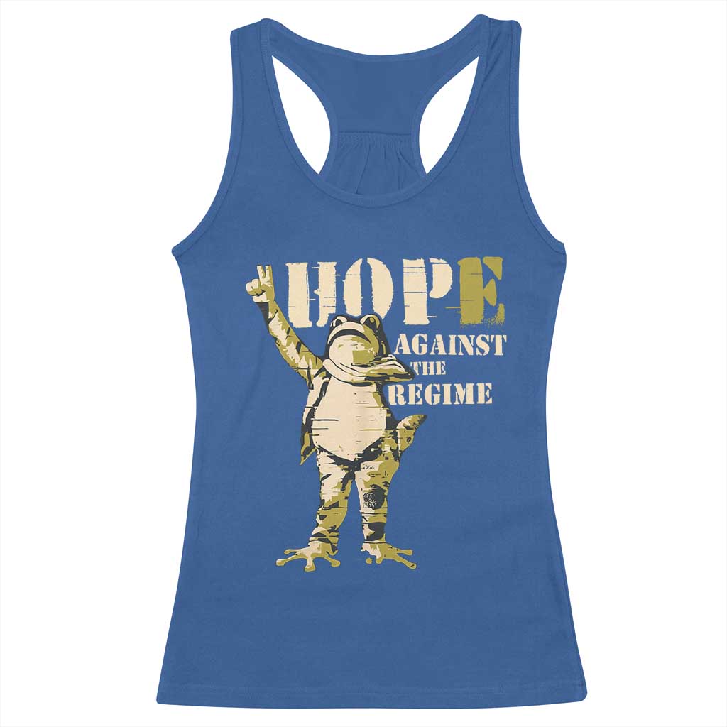 Stencil Protest Frog Racerback Tank Top Hope Against the Regime Portland Inflatable Resistance TS02 Royal Blue Print Your Wear