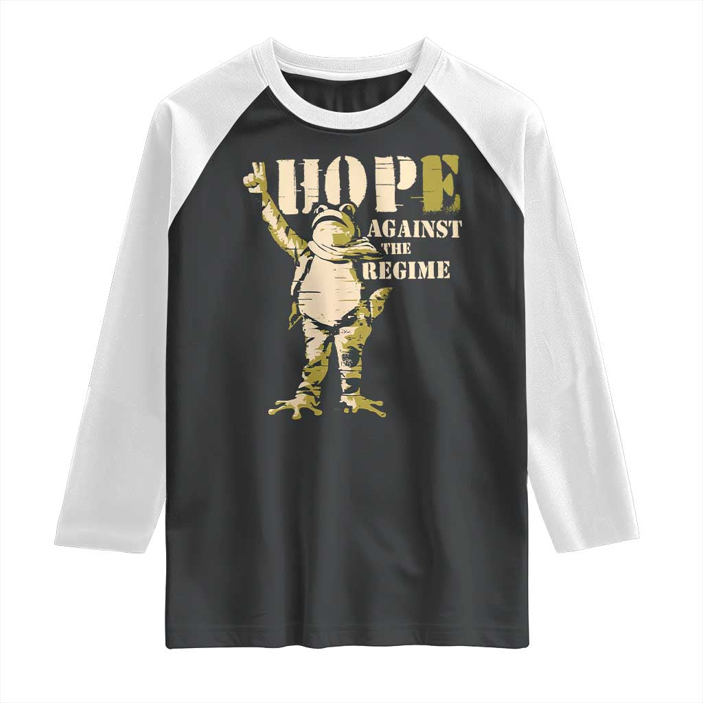 Stencil Protest Frog Raglan Shirt Hope Against the Regime Portland Inflatable Resistance TS02 Black White Print Your Wear