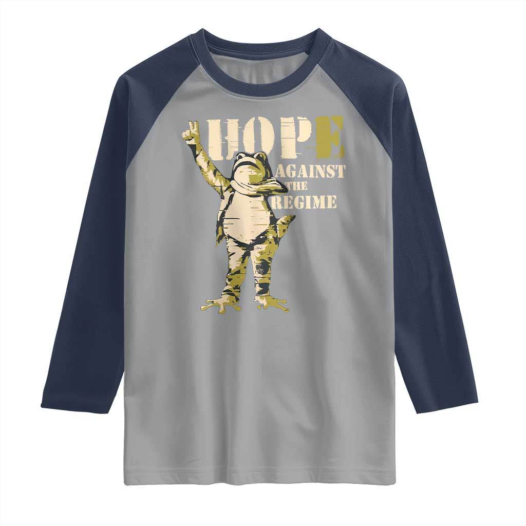 Stencil Protest Frog Raglan Shirt Hope Against the Regime Portland Inflatable Resistance TS02 Sport Gray Navy Print Your Wear