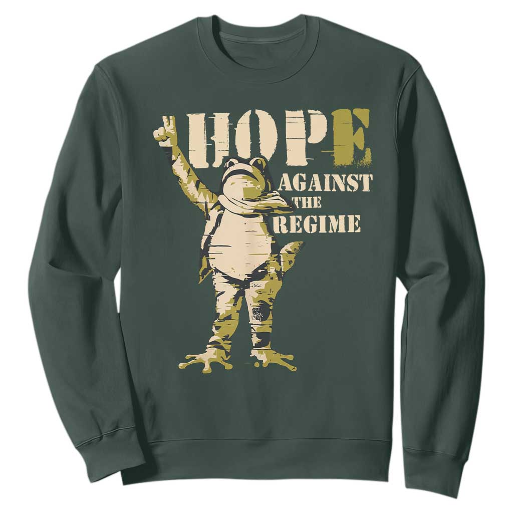 Stencil Protest Frog Sweatshirt Hope Against the Regime Portland Inflatable Resistance TS02 Dark Forest Green Print Your Wear
