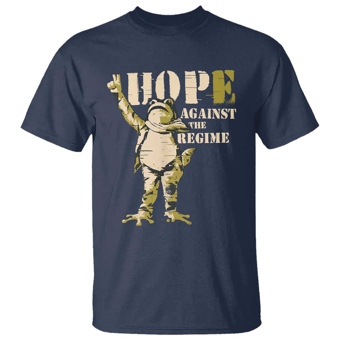 Stencil Protest Frog T Shirt Hope Against the Regime Portland Inflatable Resistance TS02 Navy Print Your Wear