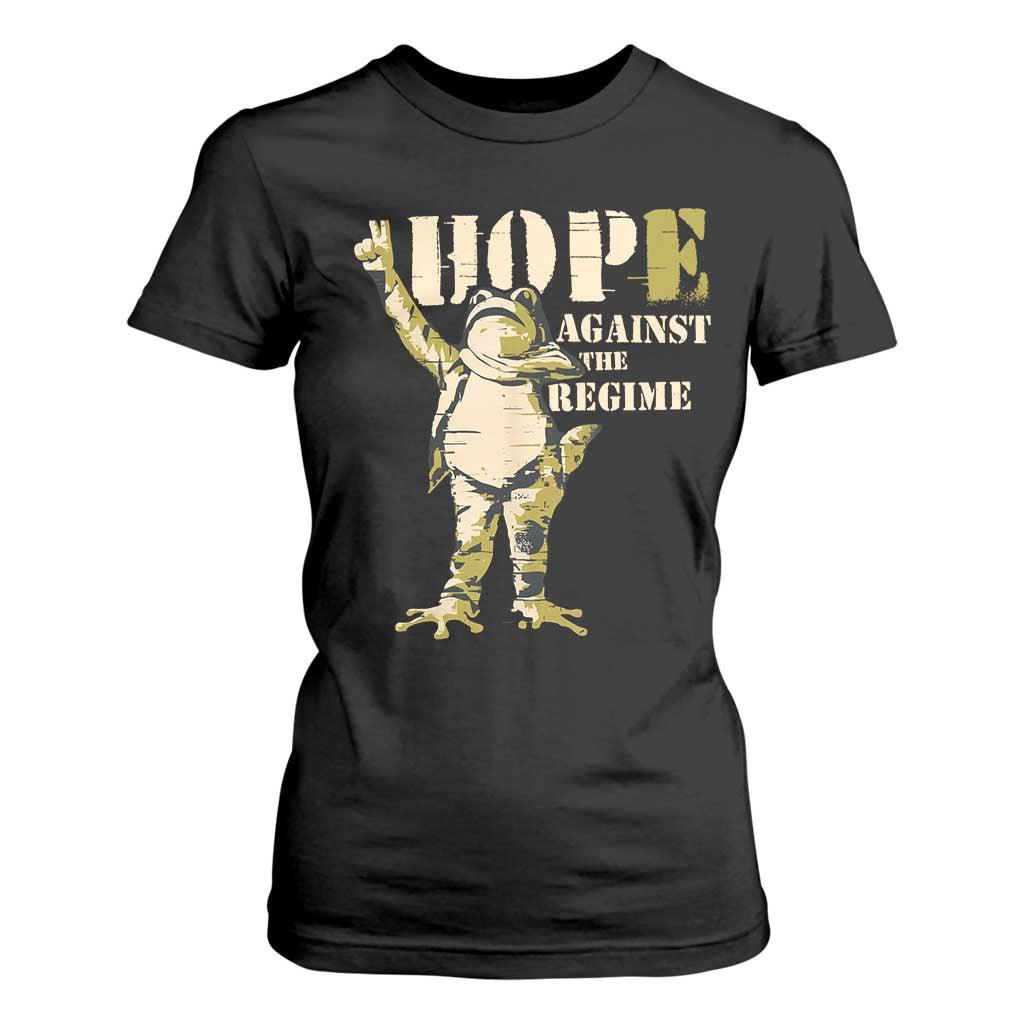 Stencil Protest Frog T Shirt For Women Hope Against the Regime Portland Inflatable Resistance TS02 Black Print Your Wear
