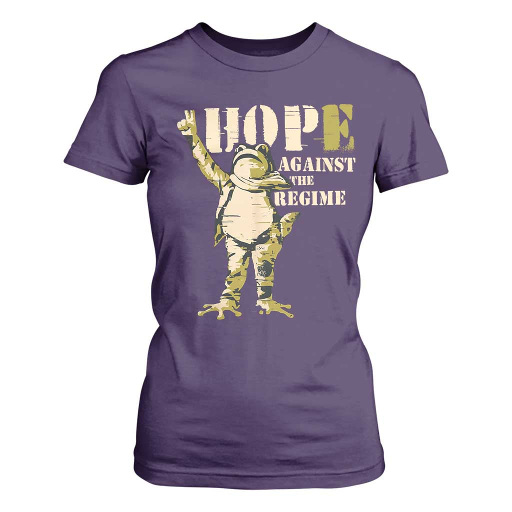 Stencil Protest Frog T Shirt For Women Hope Against the Regime Portland Inflatable Resistance TS02 Purple Print Your Wear