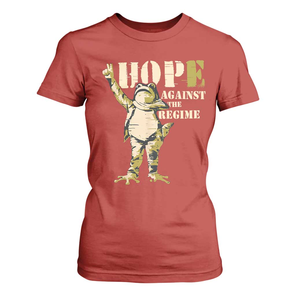 Stencil Protest Frog T Shirt For Women Hope Against the Regime Portland Inflatable Resistance TS02 Red Print Your Wear