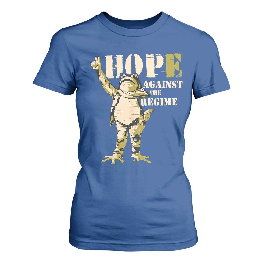Stencil Protest Frog T Shirt For Women Hope Against the Regime Portland Inflatable Resistance TS02 Royal Blue Print Your Wear
