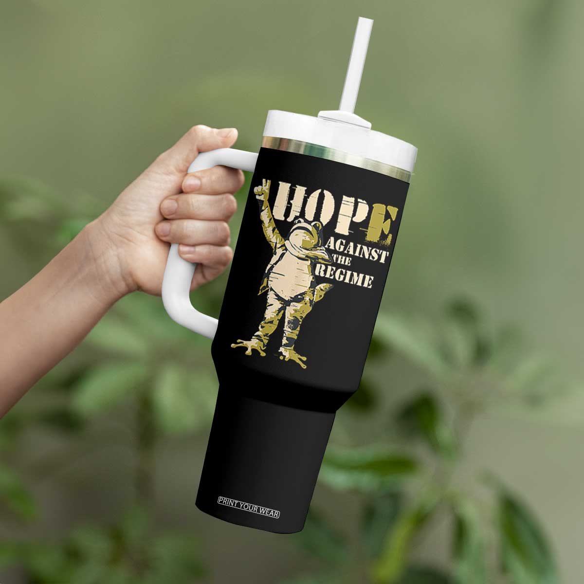 Stencil Protest Frog Tumbler With Handle Hope Against the Regime Portland Inflatable Resistance TS02 Print Your Wear