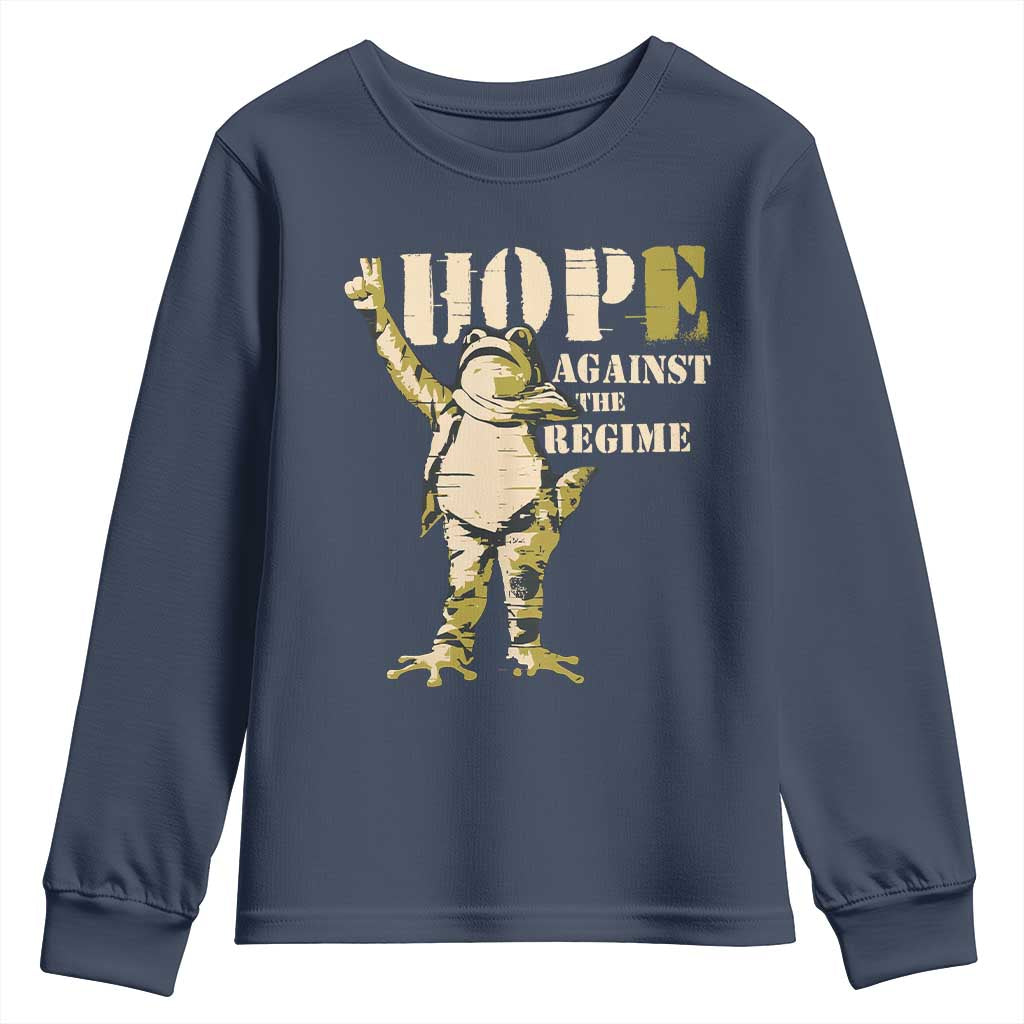 Stencil Protest Frog Youth Sweatshirt Hope Against the Regime Portland Inflatable Resistance TS02 Navy Print Your Wear