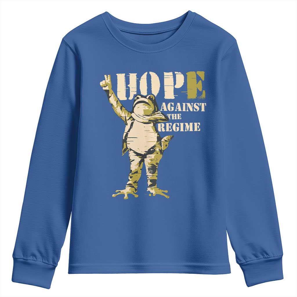 Stencil Protest Frog Youth Sweatshirt Hope Against the Regime Portland Inflatable Resistance TS02 Royal Blue Print Your Wear