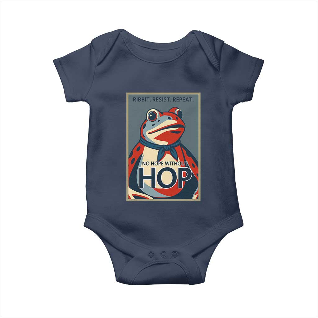 No Hope Without Hop Baby Onesie Ribbit Resist Repeat Resistance Frog Protest Pop Art Graphic TS02 Navy Print Your Wear