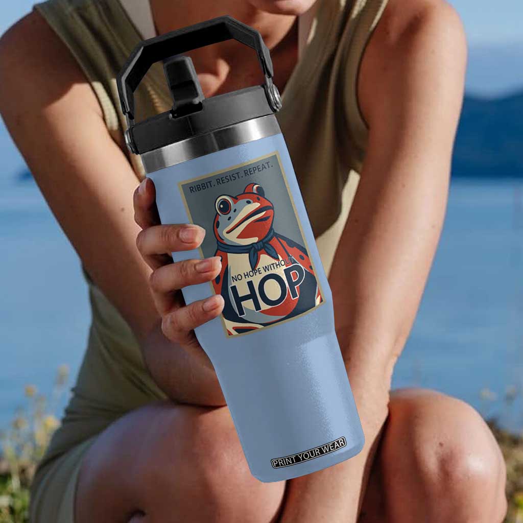 No Hope Without Hop Flip Straw Tumbler Ribbit Resist Repeat Resistance Frog Protest Pop Art Graphic TS02 One Size: 30 oz Light Blue Print Your Wear