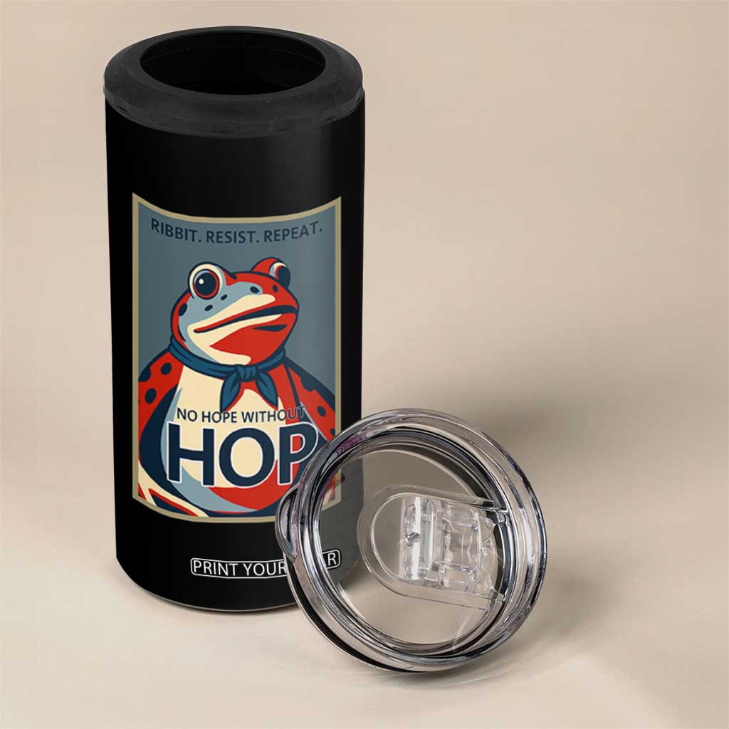 No Hope Without Hop 4 in 1 Can Cooler Tumbler Ribbit Resist Repeat Resistance Frog Protest Pop Art Graphic TS02 Print Your Wear