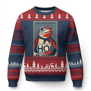 No Hope Without Hop Ugly Christmas Sweater Ribbit Resist Repeat Resistance Frog Protest Pop Art Graphic TS02 Navy Red Print Your Wear