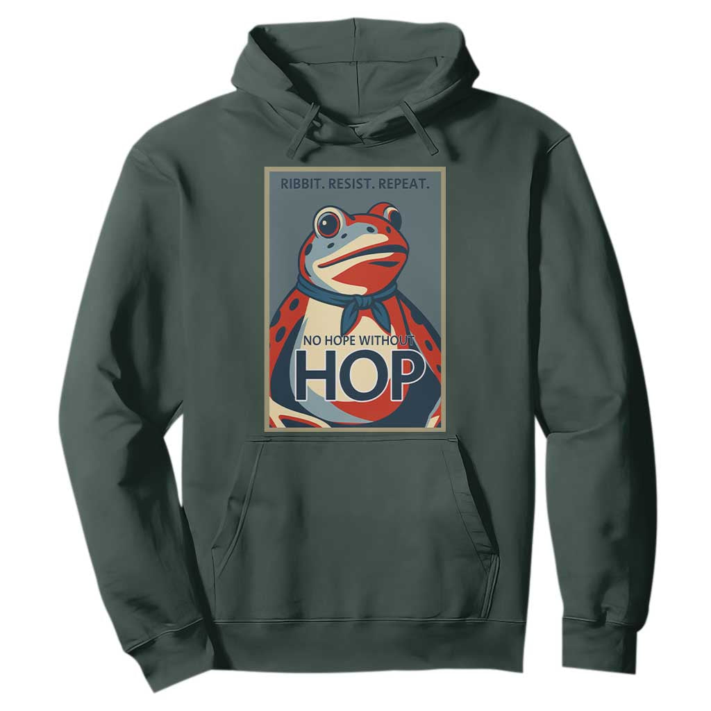 No Hope Without Hop Hoodie Ribbit Resist Repeat Resistance Frog Protest Pop Art Graphic TS02 Dark Forest Green Print Your Wear