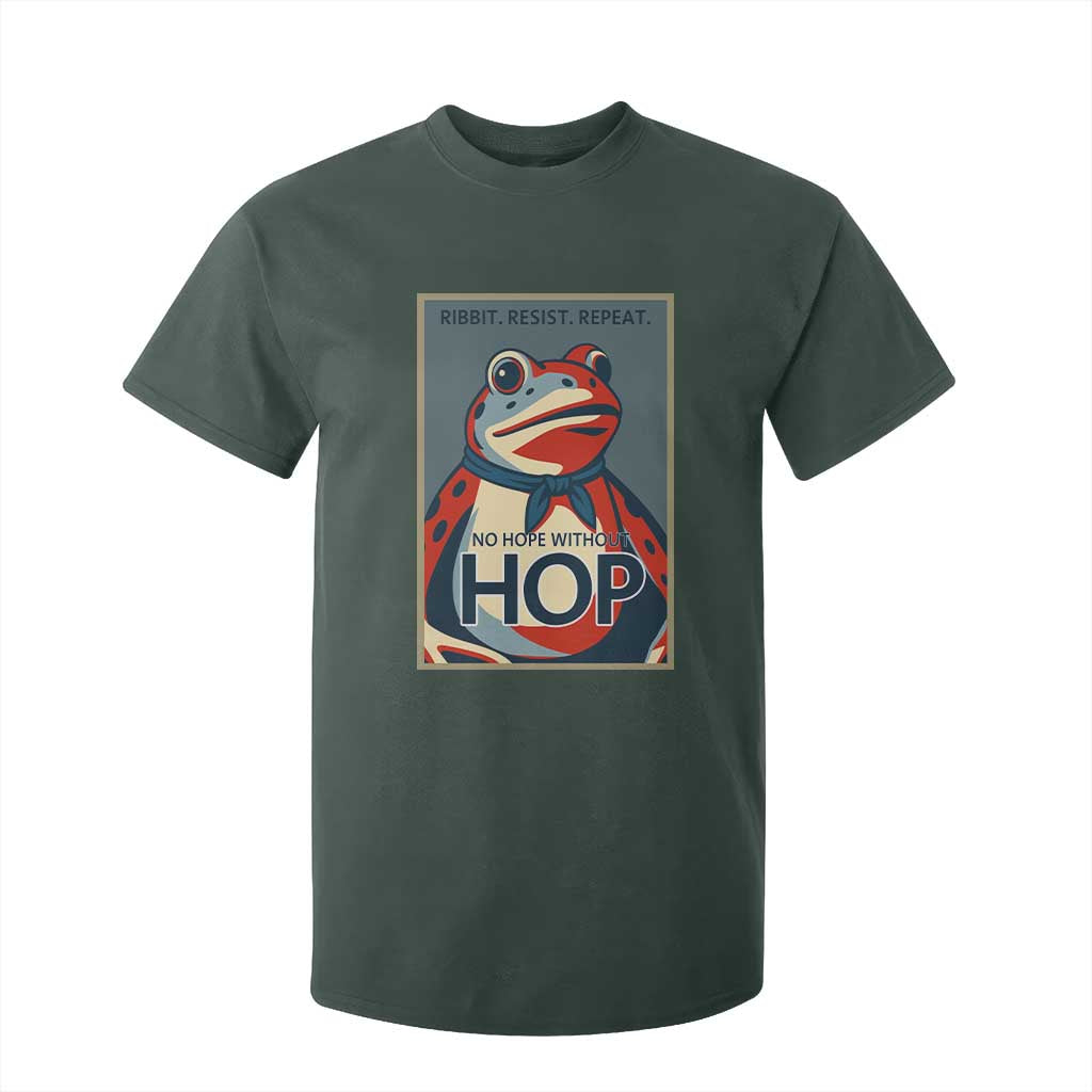 No Hope Without Hop T Shirt For Kid Ribbit Resist Repeat Resistance Frog Protest Pop Art Graphic TS02 Dark Forest Green Print Your Wear