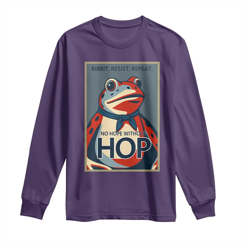 No Hope Without Hop Long Sleeve Shirt Ribbit Resist Repeat Resistance Frog Protest Pop Art Graphic TS02 Purple Print Your Wear