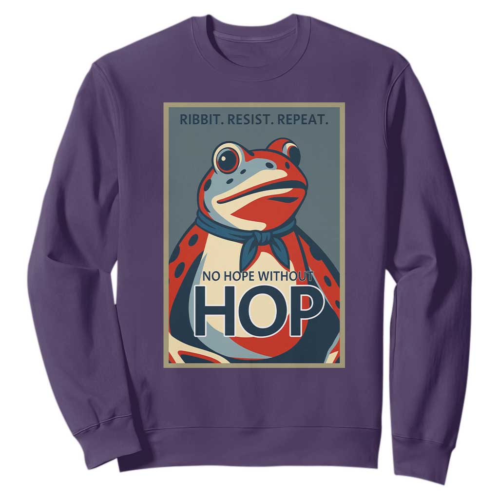 No Hope Without Hop Sweatshirt Ribbit Resist Repeat Resistance Frog Protest Pop Art Graphic TS02 Purple Print Your Wear