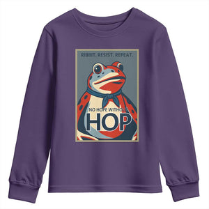 No Hope Without Hop Youth Sweatshirt Ribbit Resist Repeat Resistance Frog Protest Pop Art Graphic TS02 Purple Print Your Wear