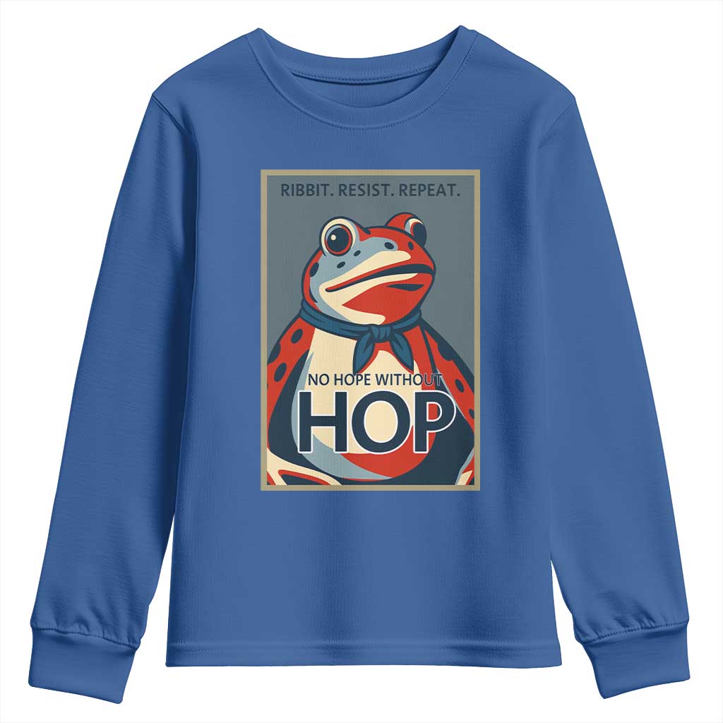 No Hope Without Hop Youth Sweatshirt Ribbit Resist Repeat Resistance Frog Protest Pop Art Graphic TS02 Royal Blue Print Your Wear