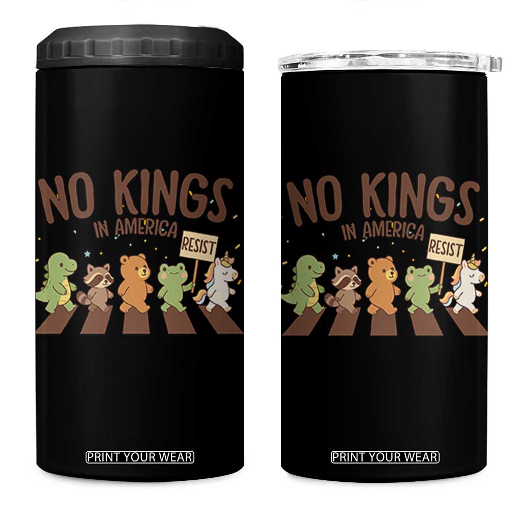 No Kings in America 4 in 1 Can Cooler Tumbler Resist Protest Cute Animal Resistance March TS02 One Size: 16 oz Black Print Your Wear