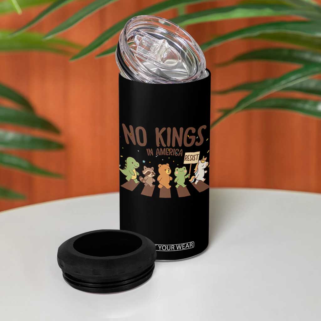 No Kings in America 4 in 1 Can Cooler Tumbler Resist Protest Cute Animal Resistance March TS02 Print Your Wear