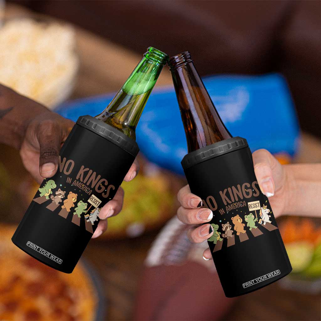 No Kings in America 4 in 1 Can Cooler Tumbler Resist Protest Cute Animal Resistance March TS02 Print Your Wear