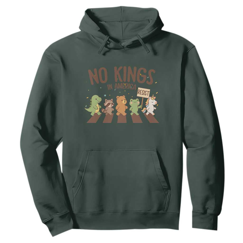 No Kings in America Hoodie Resist Protest Cute Animal Resistance March TS02 Dark Forest Green Print Your Wear