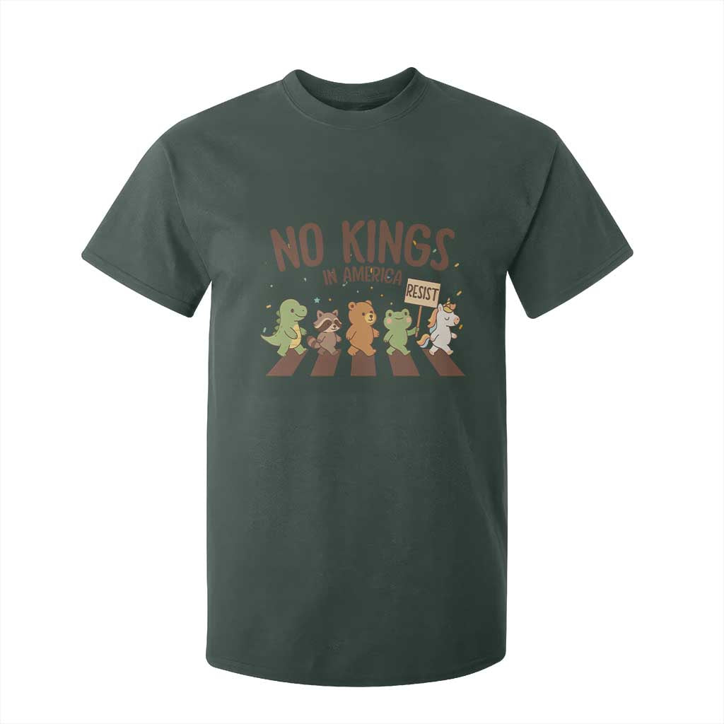 No Kings in America T Shirt For Kid Resist Protest Cute Animal Resistance March TS02 Dark Forest Green Print Your Wear