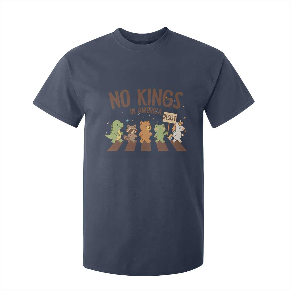No Kings in America T Shirt For Kid Resist Protest Cute Animal Resistance March TS02 Navy Print Your Wear