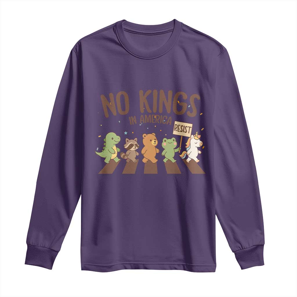 No Kings in America Long Sleeve Shirt Resist Protest Cute Animal Resistance March TS02 Purple Print Your Wear