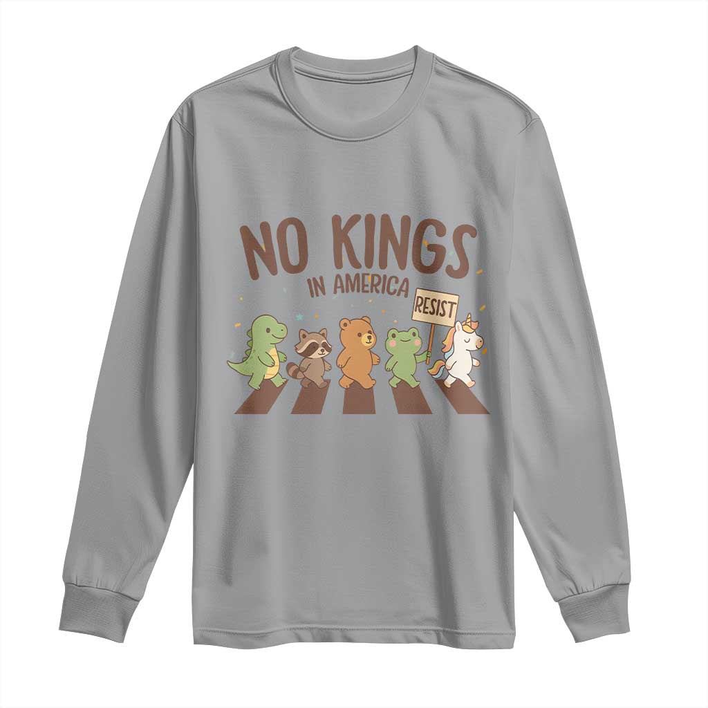 No Kings in America Long Sleeve Shirt Resist Protest Cute Animal Resistance March TS02 Sport Gray Print Your Wear
