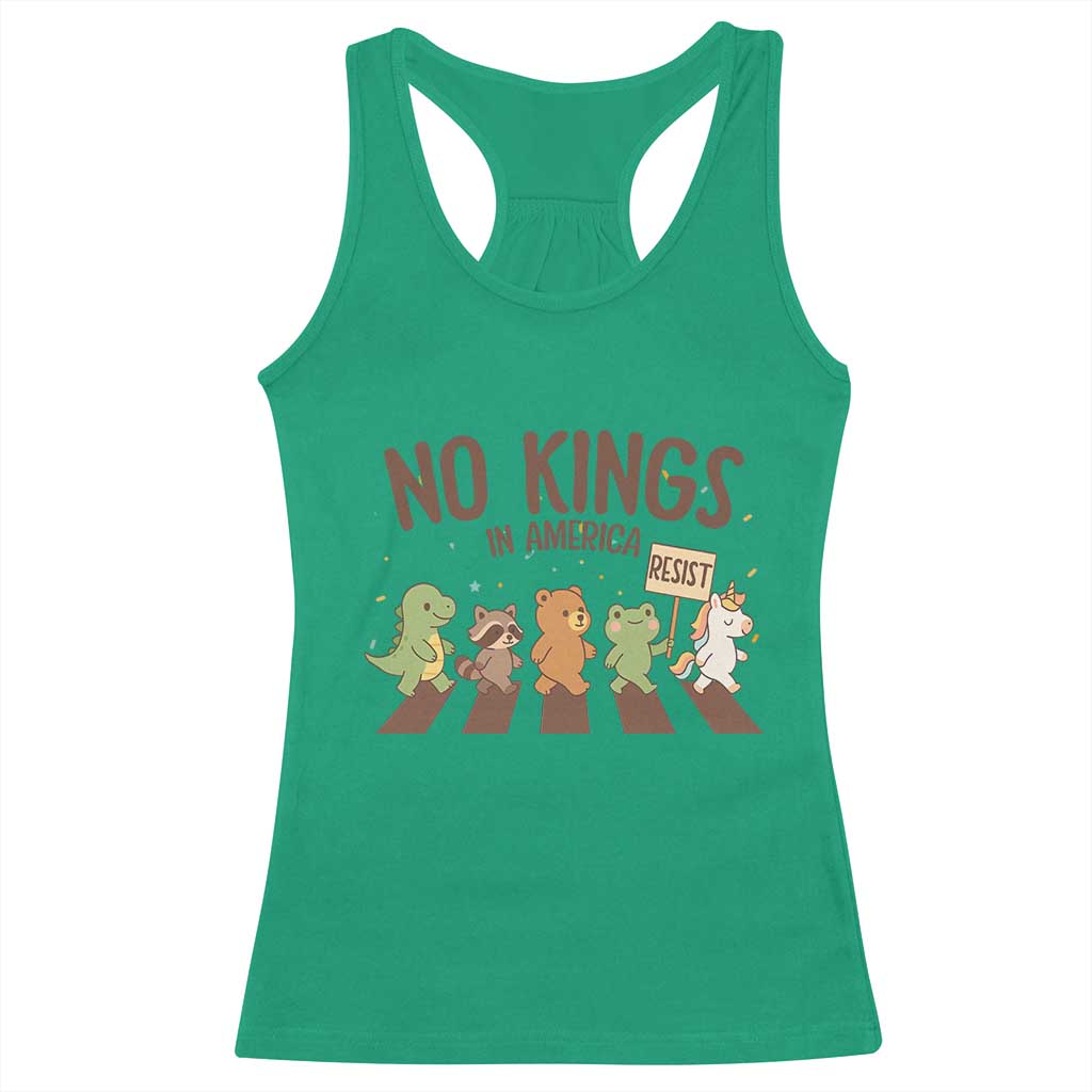 No Kings in America Racerback Tank Top Resist Protest Cute Animal Resistance March TS02 Irish Green Print Your Wear