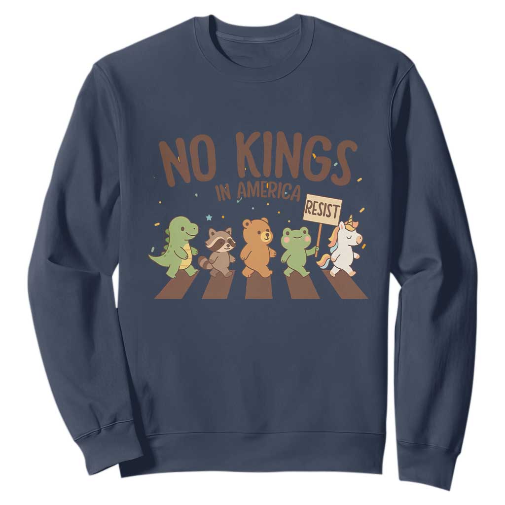 No Kings in America Sweatshirt Resist Protest Cute Animal Resistance March TS02 Navy Print Your Wear
