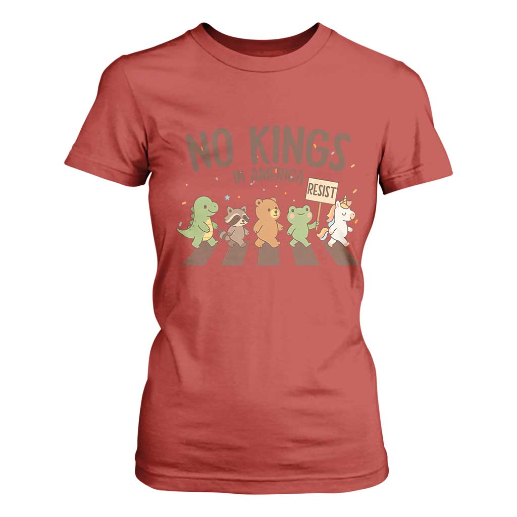 No Kings in America T Shirt For Women Resist Protest Cute Animal Resistance March TS02 Red Print Your Wear