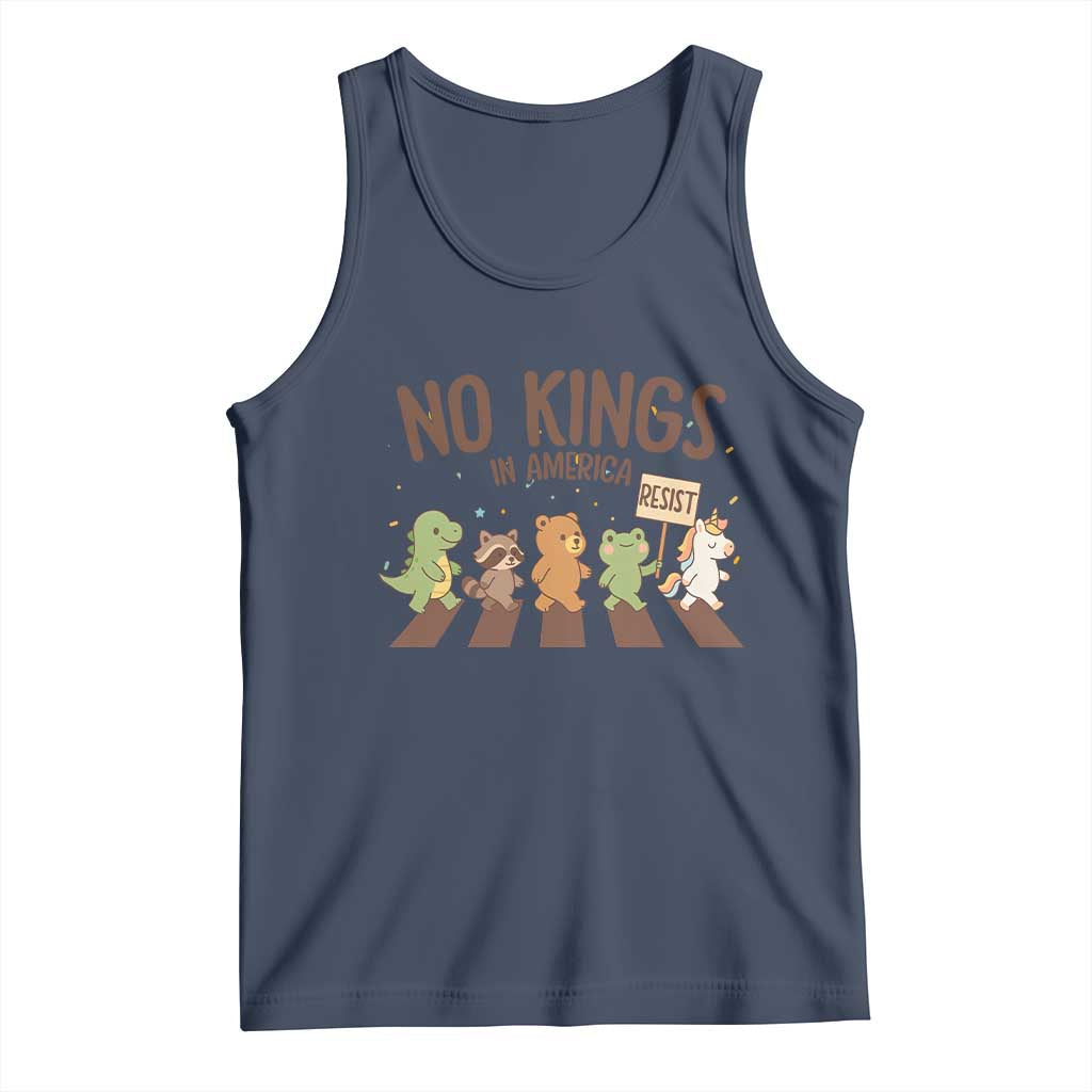 No Kings in America Tank Top Resist Protest Cute Animal Resistance March TS02 Navy Print Your Wear