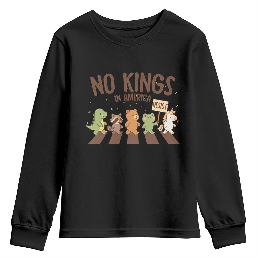 No Kings in America Youth Sweatshirt Resist Protest Cute Animal Resistance March TS02 Black Print Your Wear