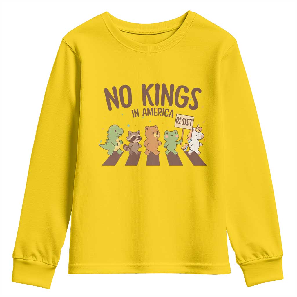 No Kings in America Youth Sweatshirt Resist Protest Cute Animal Resistance March TS02 Daisy Print Your Wear